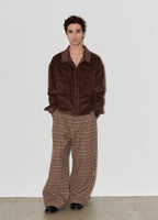 LIBERAFIT Wool Tweed Grid Pattern Pleated Baggy Trousers