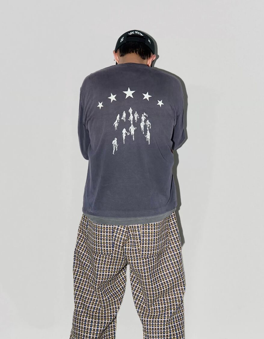 LIBERAFIT Star Graphic Vintage Dyed Distressed Long Sleeve Tee