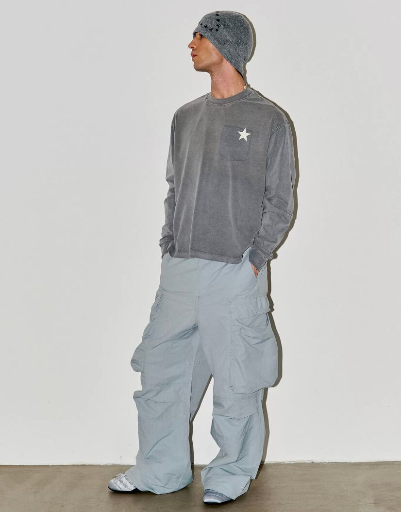 LIBERAFIT Star Graphic Vintage Dyed Distressed Long Sleeve Tee