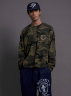 LIBERAFIT Vintage Camo Leopard Waffle Star Embroidered Long Sleeve Tee