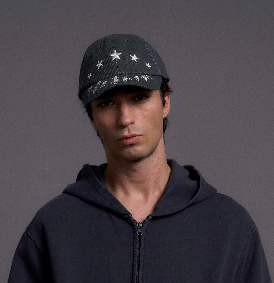 LIBERAFIT Star Embroidered and Printed Denim Baseball Cap
