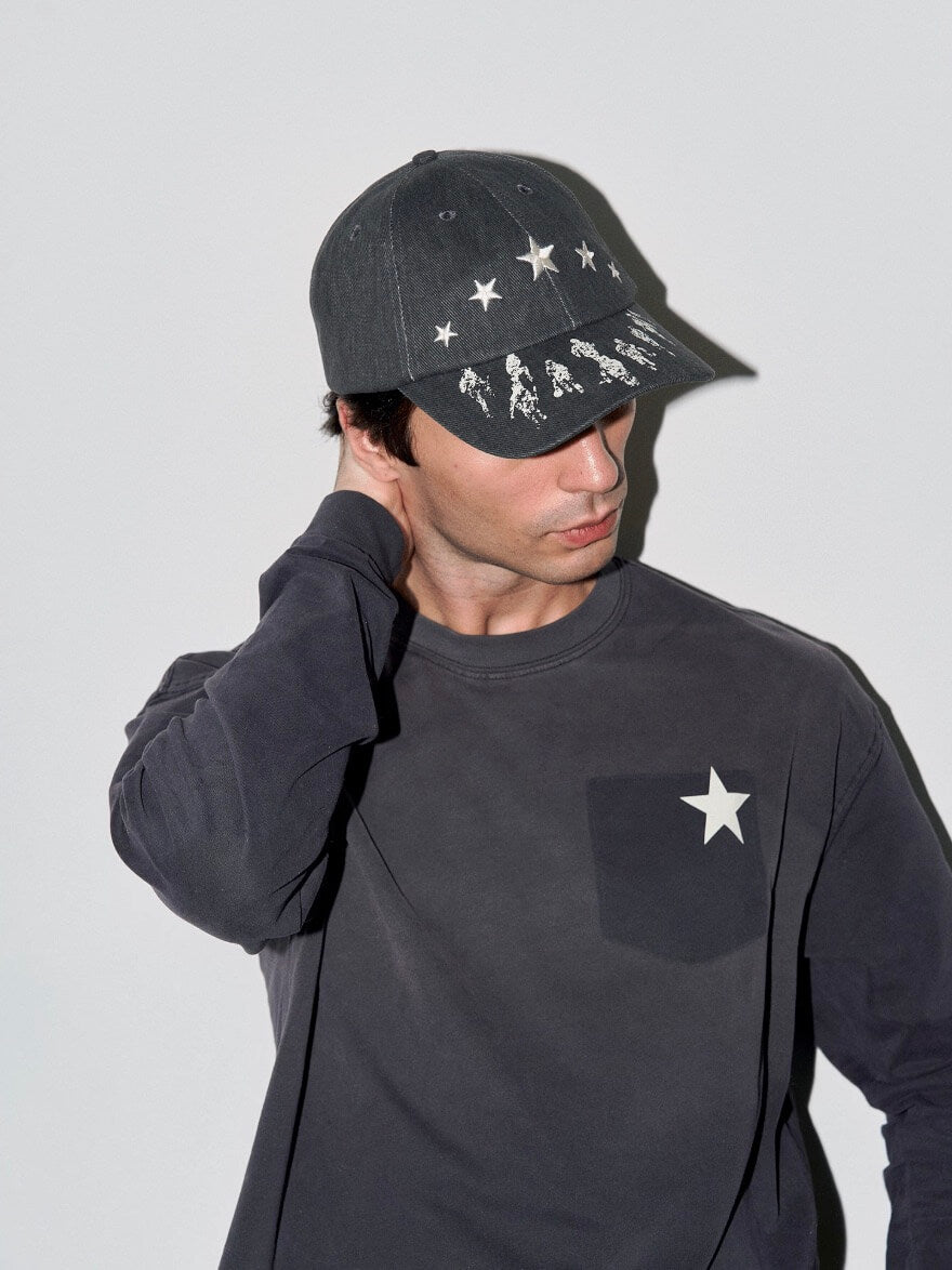 LIBERAFIT Star Embroidered and Printed Denim Baseball Cap