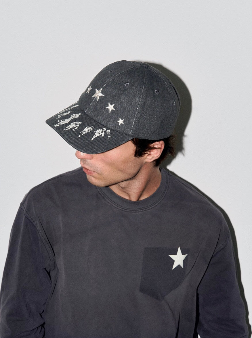 LIBERAFIT Star Embroidered and Printed Denim Baseball Cap