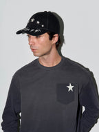 LIBERAFIT Star Embroidered and Printed Denim Baseball Cap