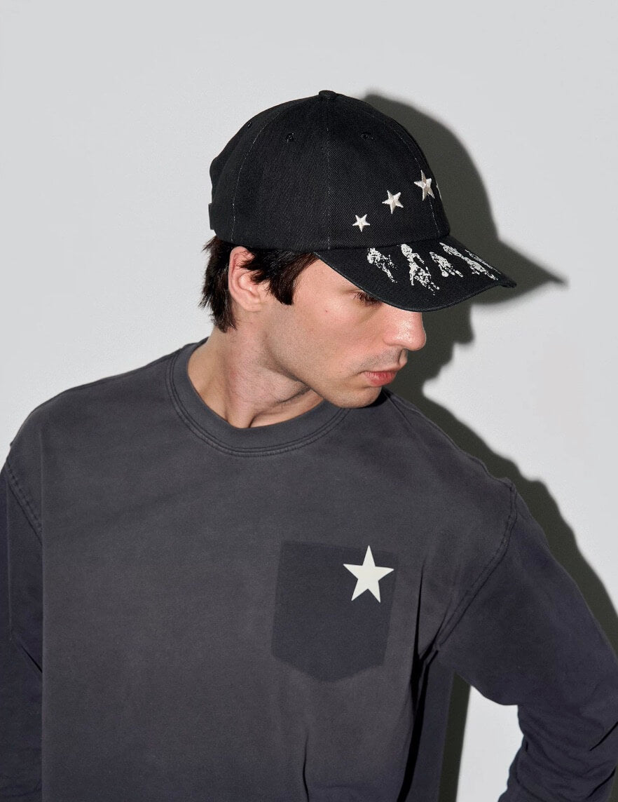 LIBERAFIT Star Embroidered and Printed Denim Baseball Cap