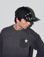 LIBERAFIT Star Embroidered and Printed Denim Baseball Cap