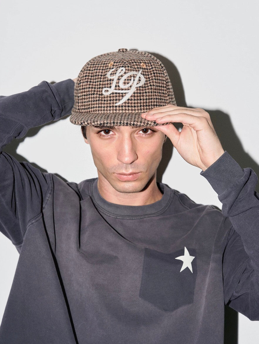 LIBERAFIT Chain Stitch Embroidered Wool Blend Houndstooth Baseball Cap