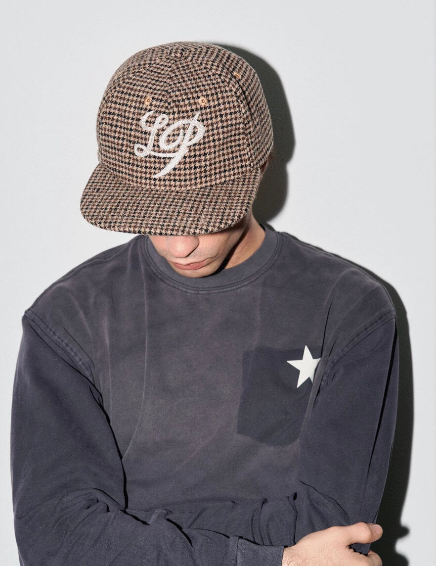 LIBERAFIT Chain Stitch Embroidered Wool Blend Houndstooth Baseball Cap