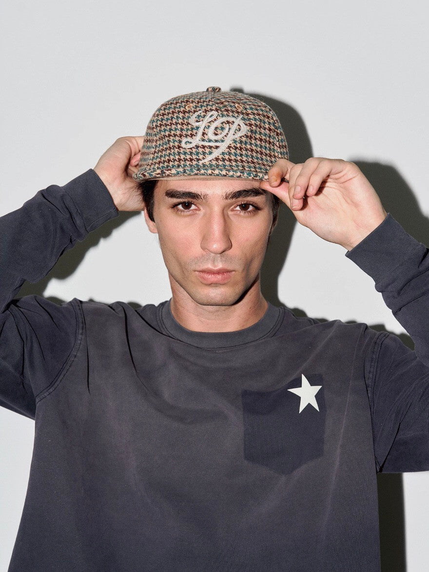 LIBERAFIT Chain Stitch Embroidered Wool Blend Houndstooth Baseball Cap