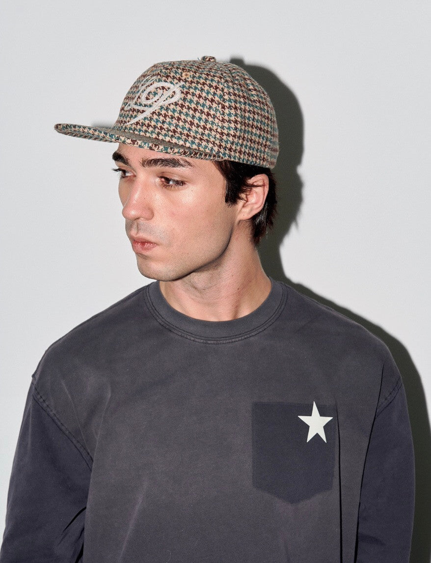 LIBERAFIT Chain Stitch Embroidered Wool Blend Houndstooth Baseball Cap
