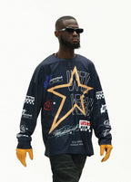 UNTILWERICH Star Print Long Sleeve Mesh Hockey Jersey