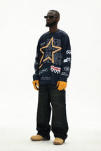UNTILWERICH Star Print Long Sleeve Mesh Hockey Jersey
