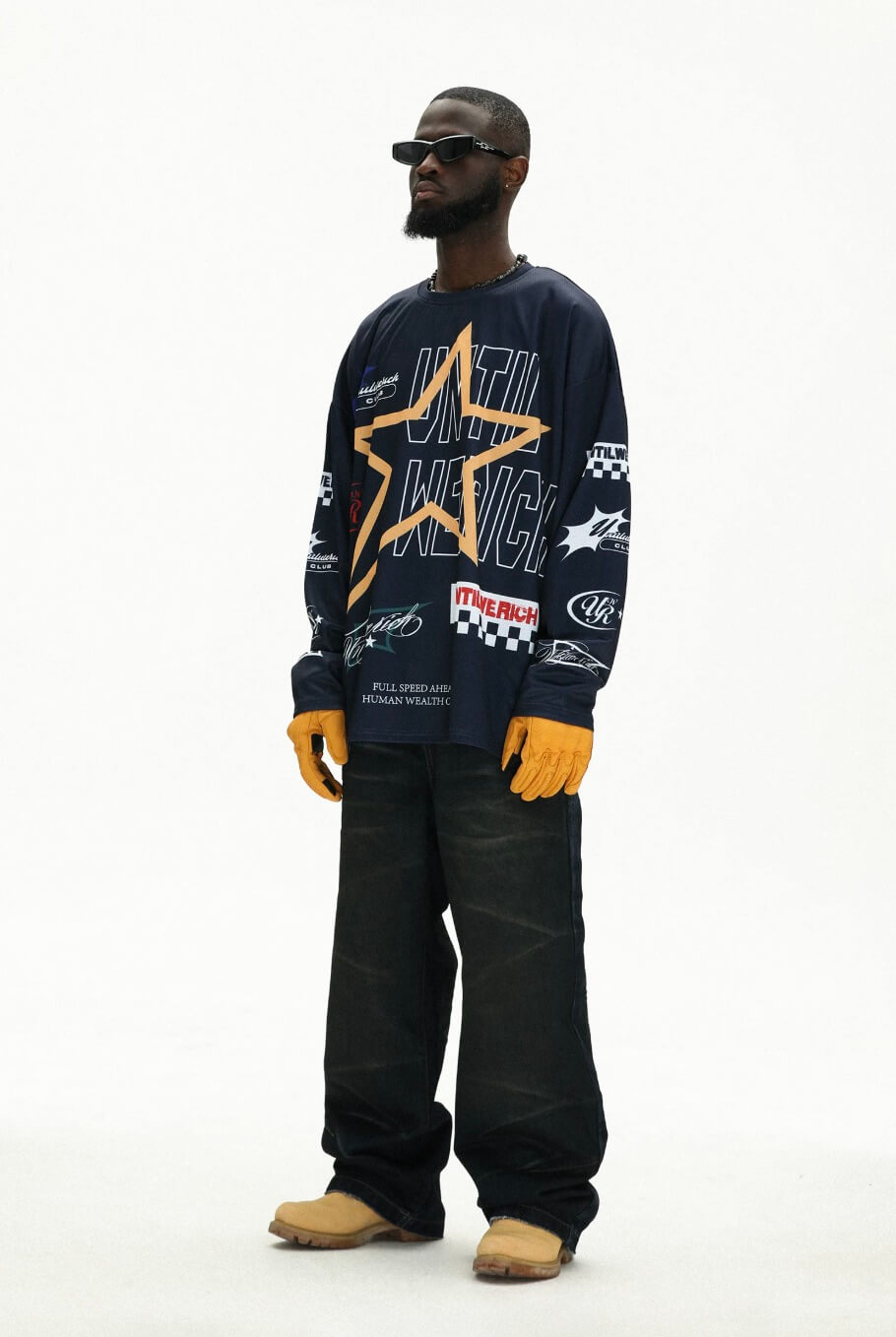 UNTILWERICH Star Print Long Sleeve Mesh Hockey Jersey