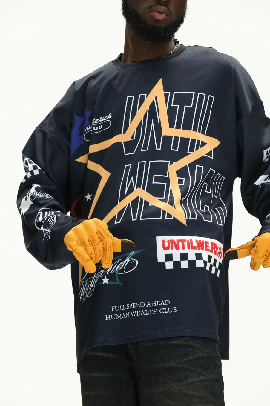 UNTILWERICH Star Print Long Sleeve Mesh Hockey Jersey