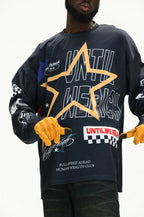 UNTILWERICH Star Print Long Sleeve Mesh Hockey Jersey