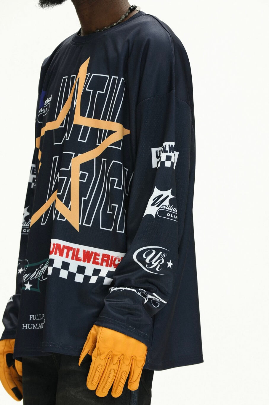 UNTILWERICH Star Print Long Sleeve Mesh Hockey Jersey