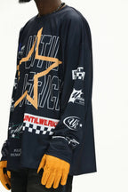 UNTILWERICH Star Print Long Sleeve Mesh Hockey Jersey