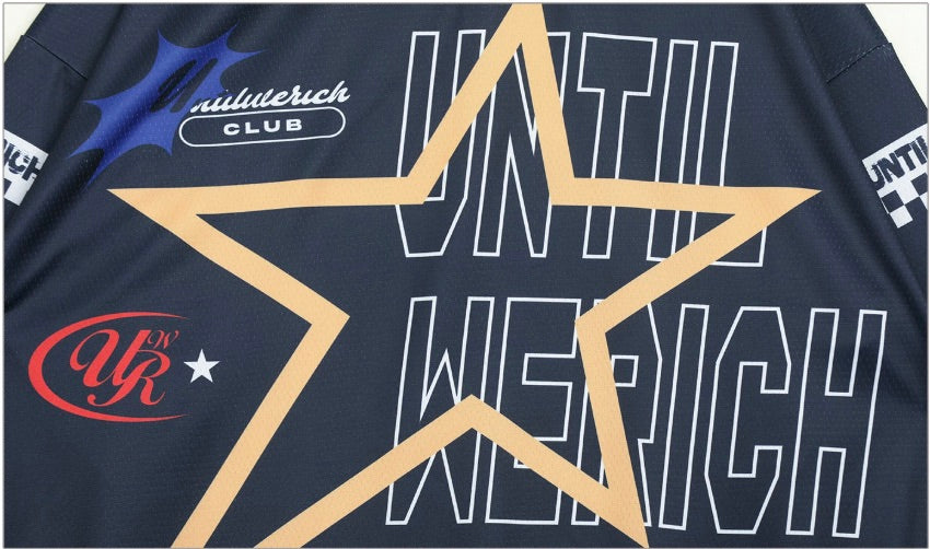 UNTILWERICH Star Print Long Sleeve Mesh Hockey Jersey