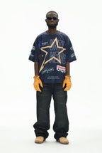 UNTILWERICH Star Print Short Sleeve Mesh Hockey Jersey
