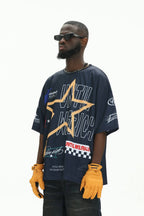 UNTILWERICH Star Print Short Sleeve Mesh Hockey Jersey