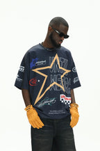 UNTILWERICH Star Print Short Sleeve Mesh Hockey Jersey