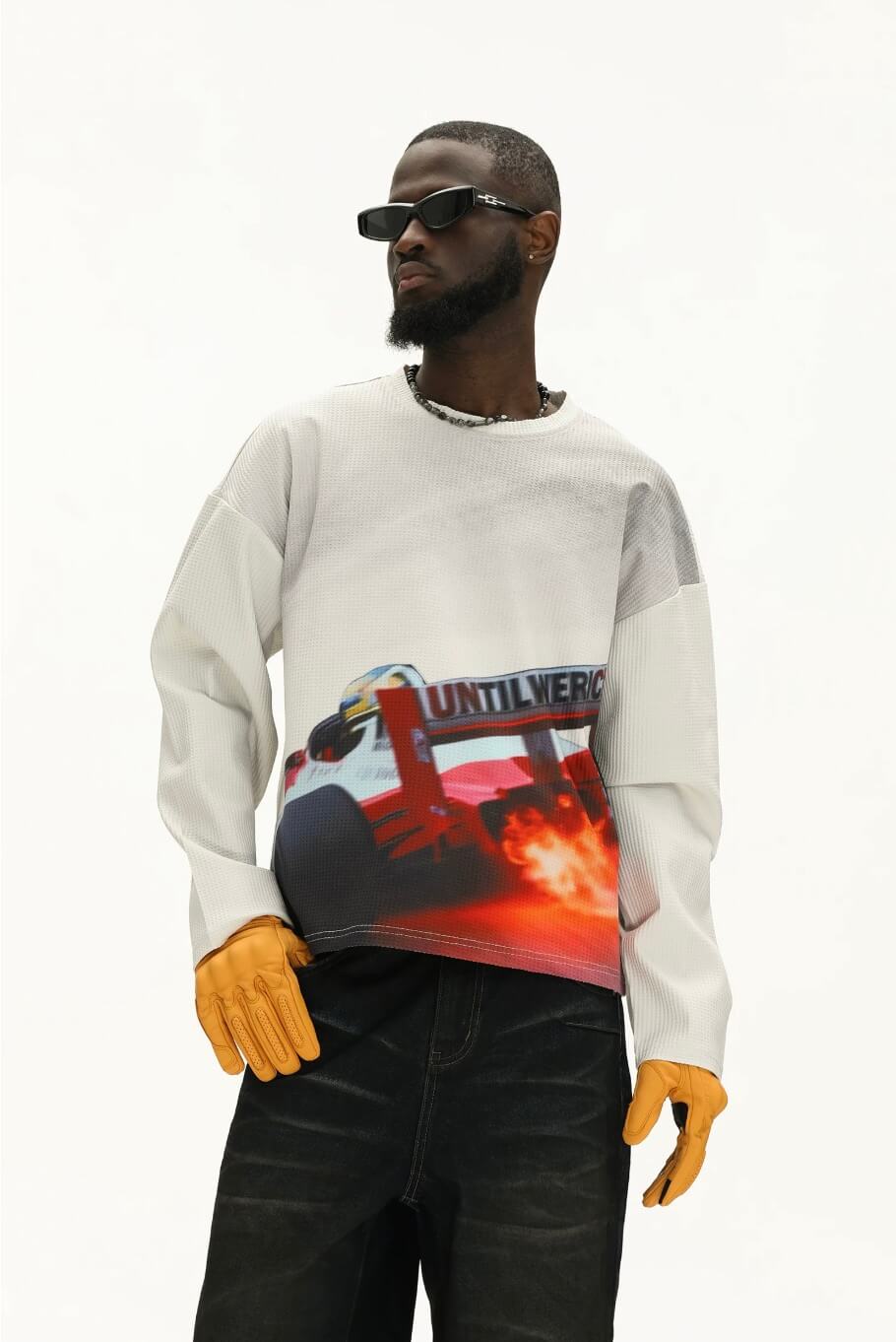 UNTILWERICH Racing Graphic Waffle Long Sleeve Tee
