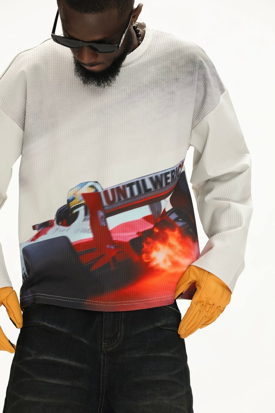 UNTILWERICH Racing Graphic Waffle Long Sleeve Tee