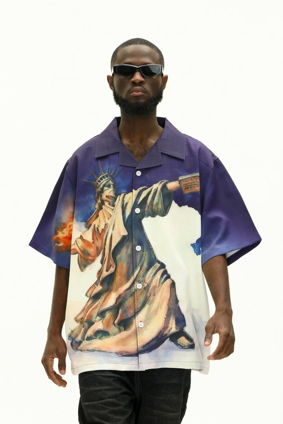 UNTILWERICH Statue of Liberty Graphic Short Sleeve Shirt