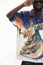 UNTILWERICH Statue of Liberty Graphic Short Sleeve Shirt