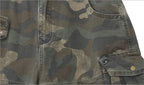 UNTILWERICH Washed Camo Multi Pocket Wide Cargo Below Knee Shorts