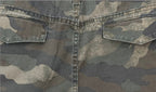 UNTILWERICH Washed Camo Multi Pocket Wide Cargo Below Knee Shorts