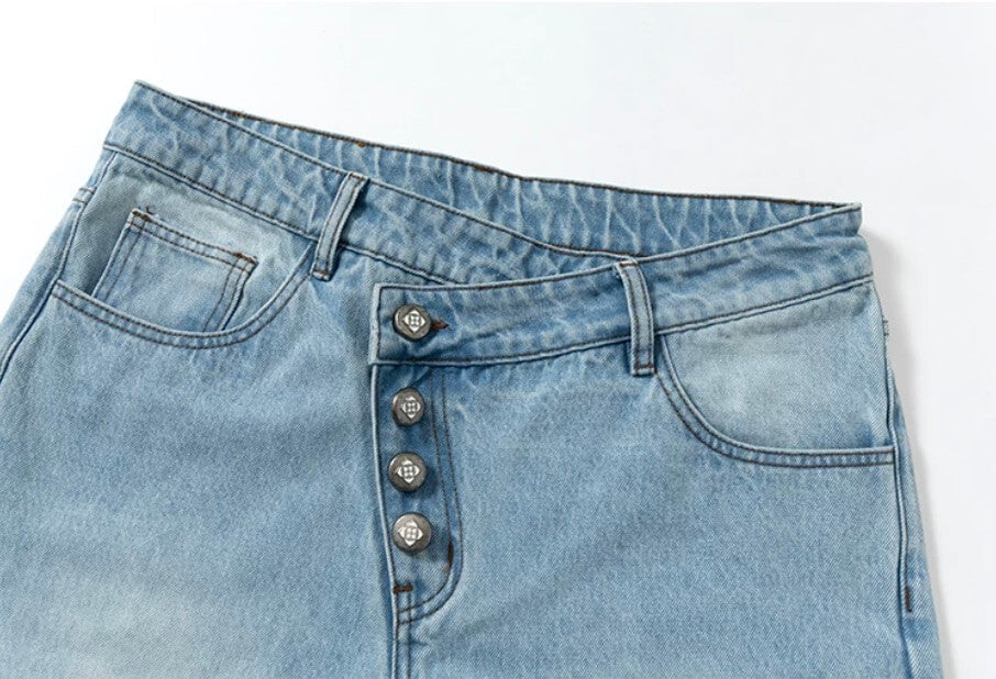 YADcrew Crossover Waist Washed Jeans