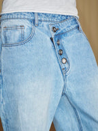 YADcrew Crossover Waist Washed Jeans