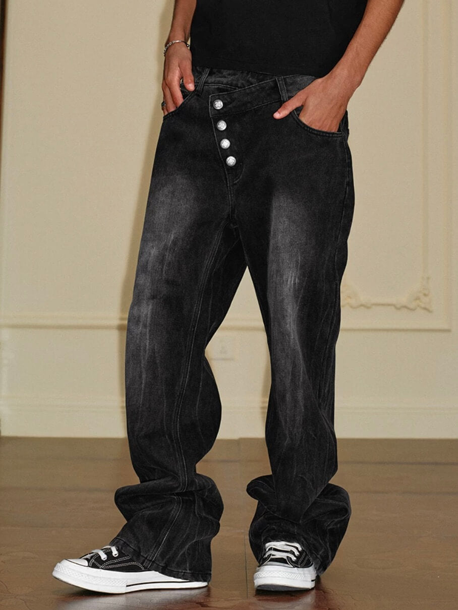 YADcrew Crossover Waist Washed Jeans