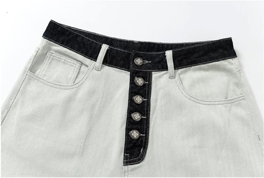 YADcrew Herringbone Waist Contrast Baggy Jeans