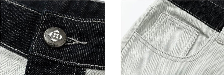 YADcrew Herringbone Waist Contrast Baggy Jeans