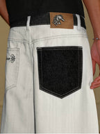 YADcrew Herringbone Waist Contrast Baggy Jeans