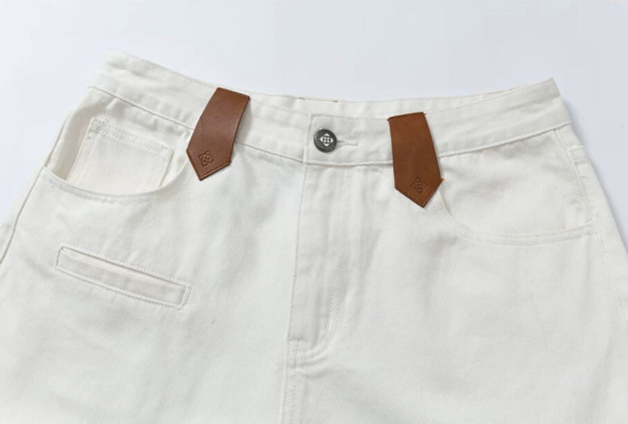 YADcrew Embossed Knee Leather Belt Loop Jeans