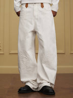 YADcrew Embossed Knee Leather Belt Loop Jeans