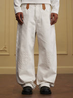YADcrew Embossed Knee Leather Belt Loop Jeans