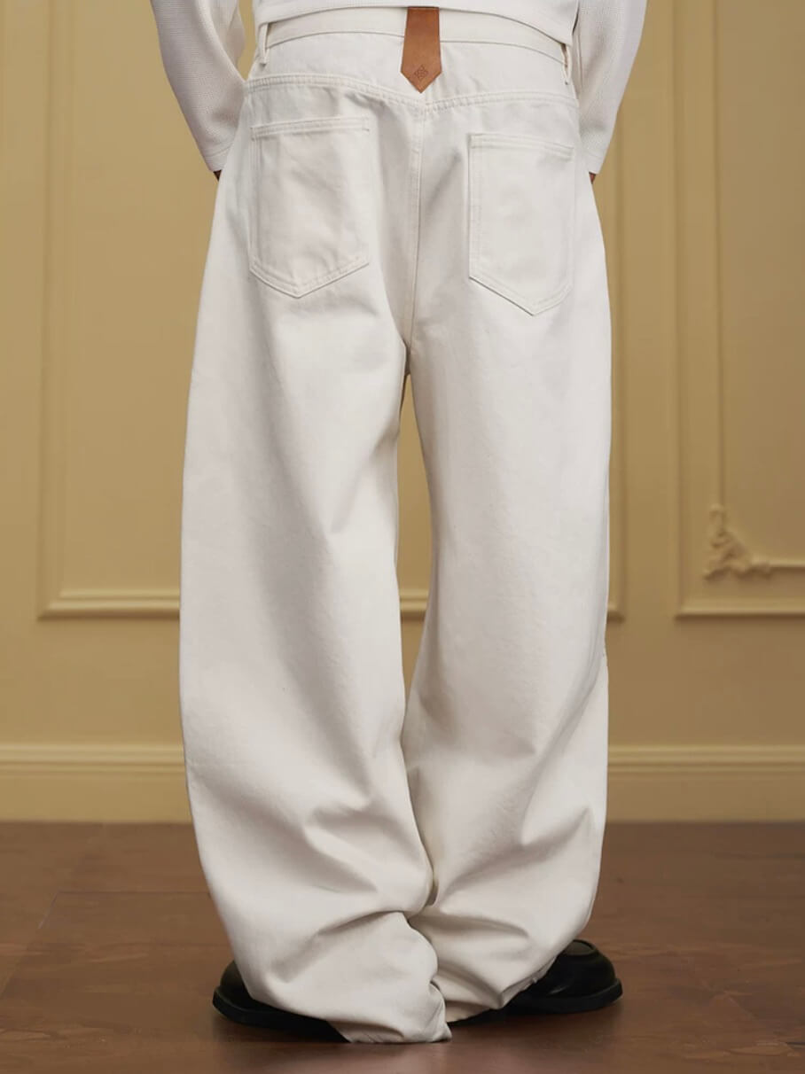 YADcrew Embossed Knee Leather Belt Loop Jeans