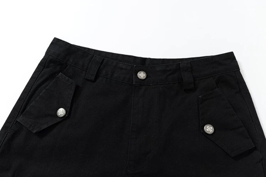 YADcrew Washed Double Pocket Wide Leg Cargo Pants