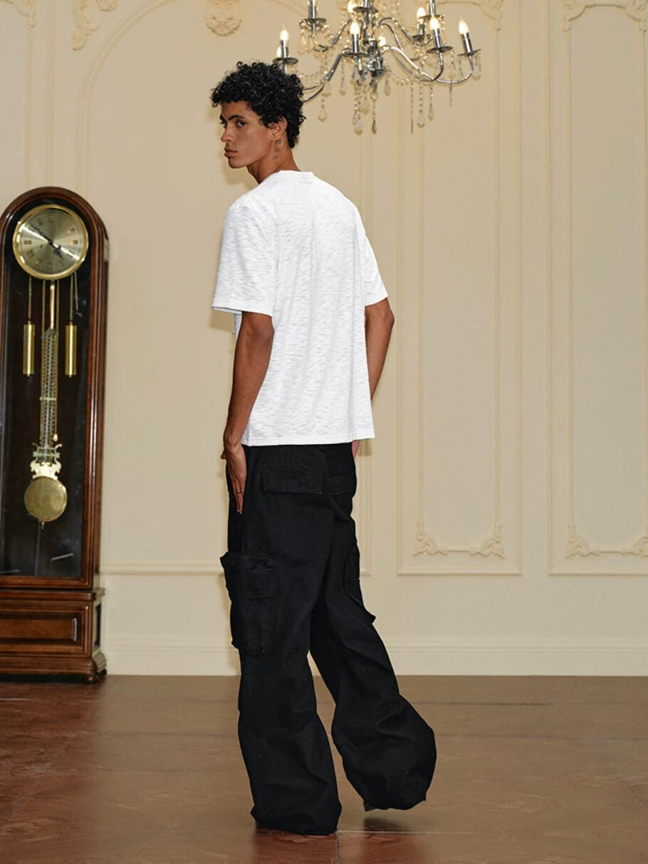 YADcrew Washed Double Pocket Wide Leg Cargo Pants