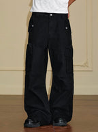 YADcrew Washed Double Pocket Wide Leg Cargo Pants