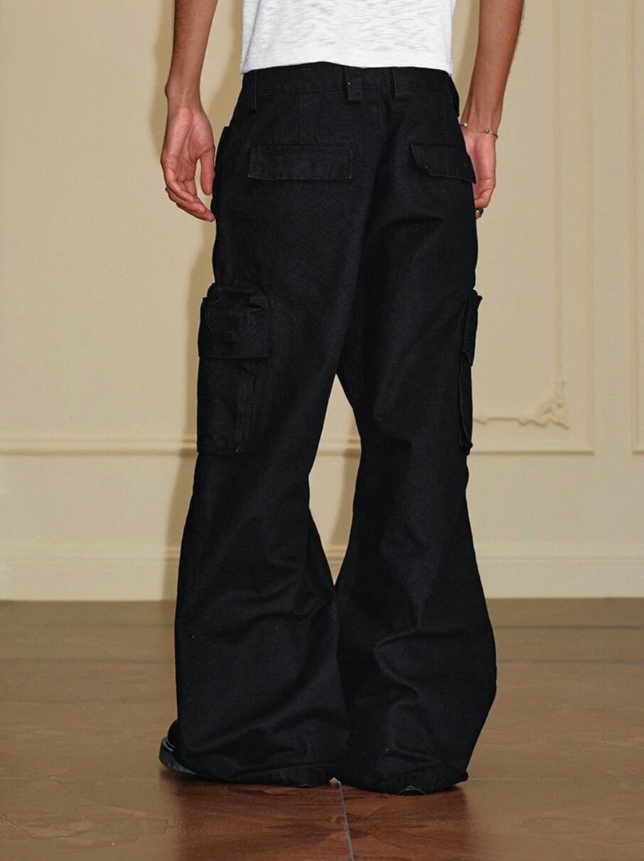 YADcrew Washed Double Pocket Wide Leg Cargo Pants