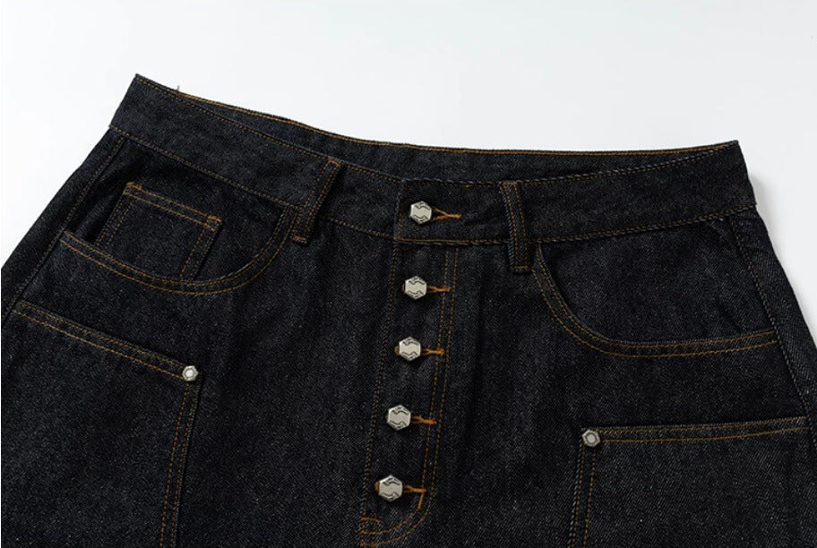 YADcrew Double Knee Denim Baggy Below Knee Shorts