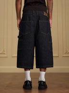 YADcrew Double Knee Denim Baggy Below Knee Shorts