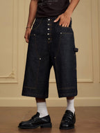 YADcrew Double Knee Denim Baggy Below Knee Shorts