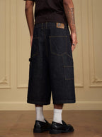 YADcrew Double Knee Denim Baggy Below Knee Shorts