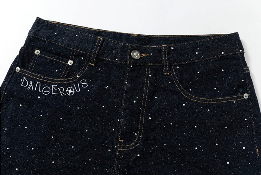 YADcrew All Over Starry Rhinestone Loose Fit Jeans